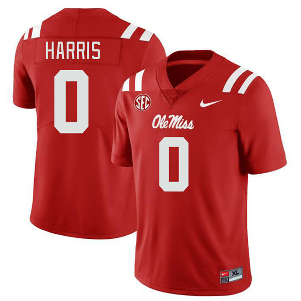 Mens Youth Ole Miss Rebels #0 Joshua Harris 2023 Red College Football Game Jersey
