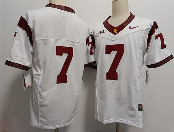 Men's USC Trojans #7 Sam Huard 2025 BIG White Without Name College Football Game Jersey