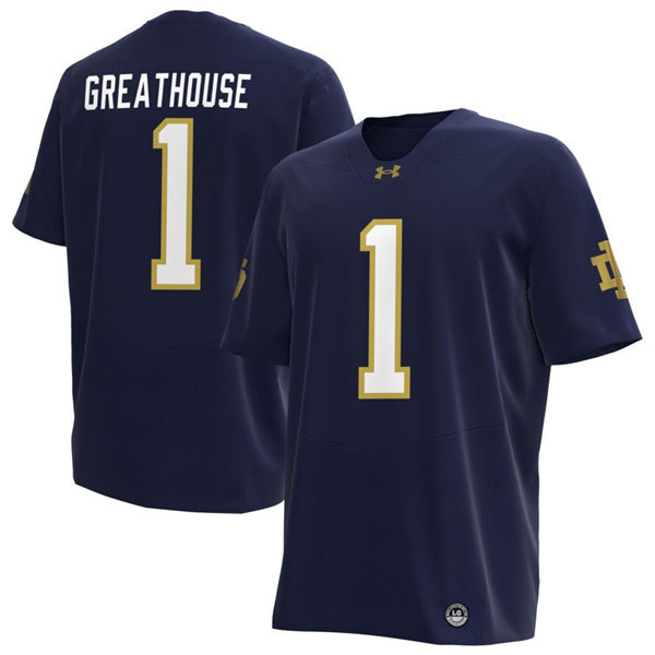 Notre Dame Fighting Irish #1 Jaden Greathouse Navy With Name Player Football Jersey