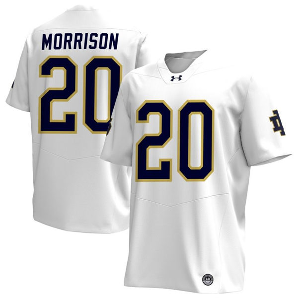 Mens Notre Dame Fighting Irish #20 Benjamin Morrison 2024 White With Name Player Football Jersey Mens Notre Dame Fighting Irish #20 Benjamin Morrison 2024 White With Name Player Football Jersey