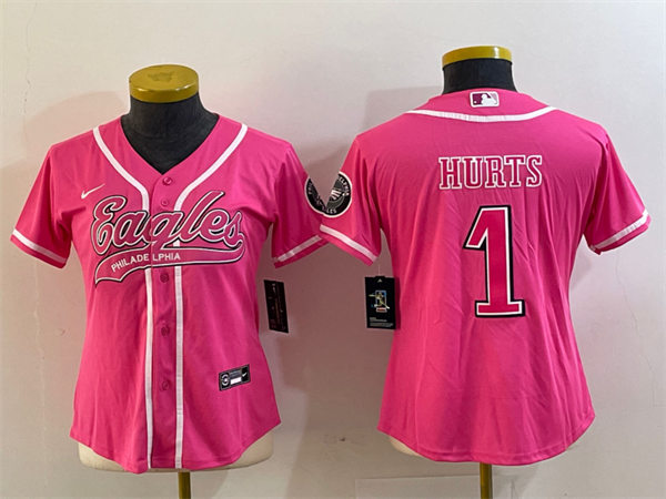 Womens Philadelphia Eagles #1 Jalen Hurts Nike Pink  NFLXMLBA joint Jersey