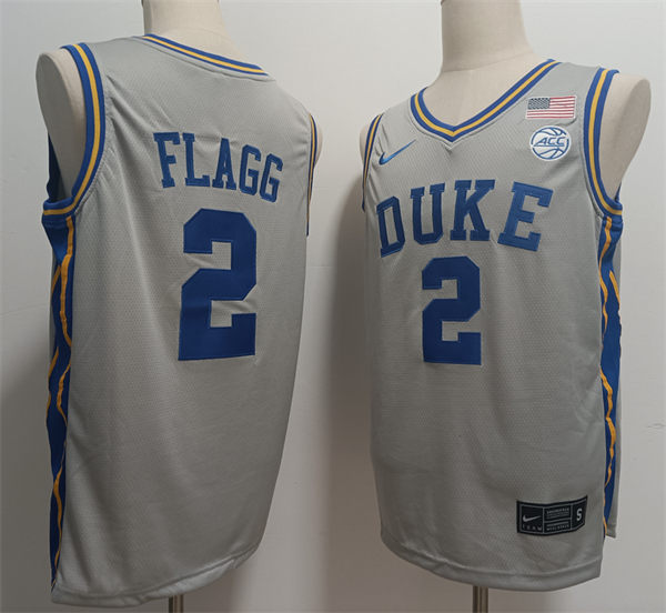 Mens Duke Blue Devils #2 Cooper Flagg Gray Basketball Jersey