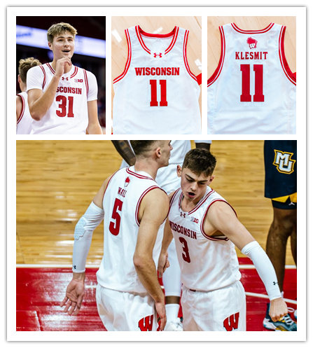 Wisconsin Badgers Custom Home White College Basketball Game Jersey