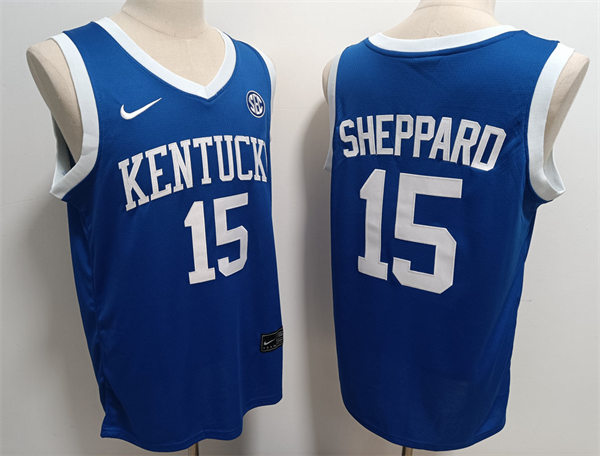 Mens Kentucky Wildcats #15 Reed Sheppard Royal Away 2023-24 College Basketball Game Jersey Mens Kentucky Wildcats #15 Reed Sheppard Royal Away 2023-24 College Basketball Game Jersey
