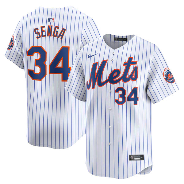 Mens New York Mets #34 Kodai Senga Nike Home White Pinstripe Limited Player Jersey