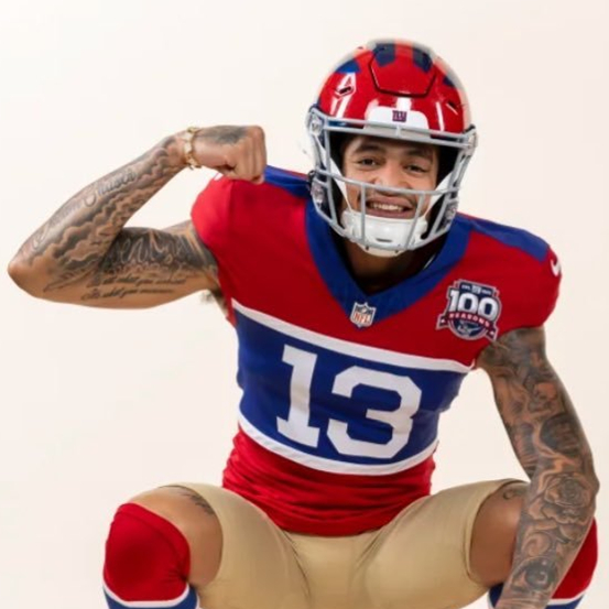 Youth New York Giants #13 Jalin Hyatt Century Red 100TH Season Commemorative Jersey