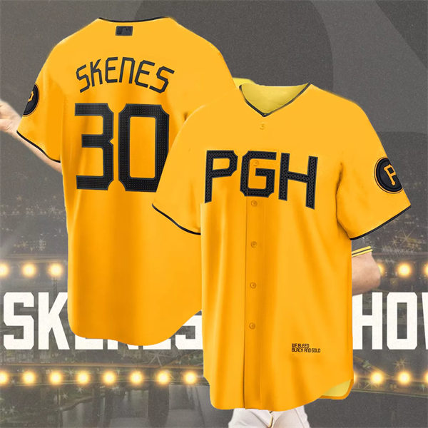 Mens Pittsburgh Pirates #30 Paul Skenes Gold 2023 City Connect Jersey