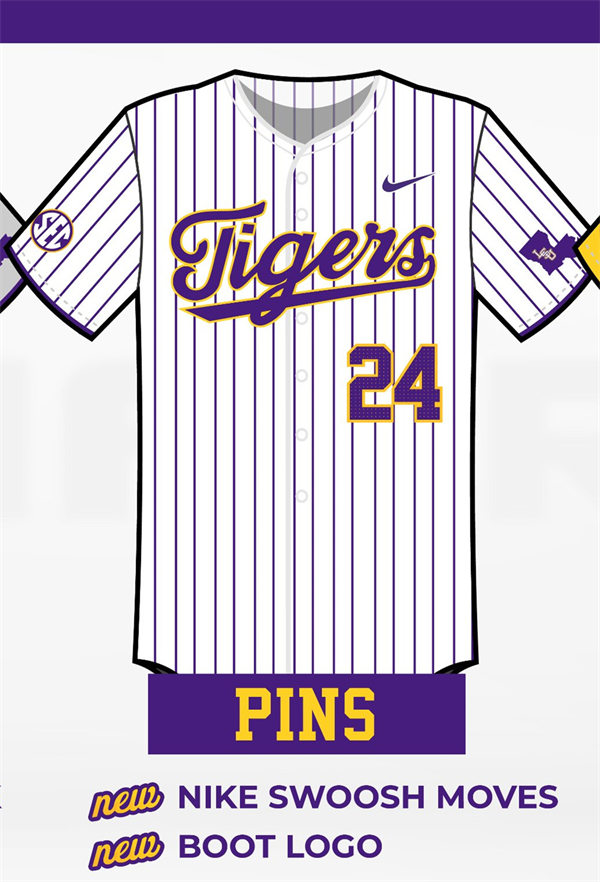 LSU Tigers Custom Nike 2025 White Pinstripe Baseball Game Jersey