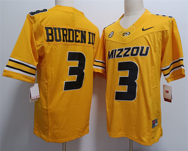 Mens Missouri Tigers #3 Luther Burden III Nike Gold College Football Game Jersey Mens Missouri Tigers #3 Luther Burden III Nike Gold College Football Game Jersey