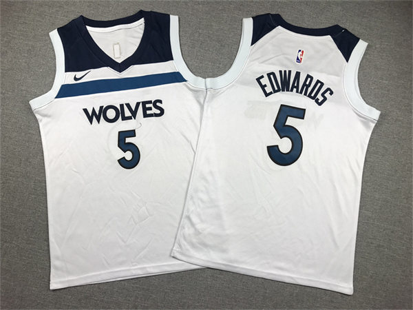 Youth Minnesota Timberwolves #5 Anthony Edwards White Association Edition Jersey