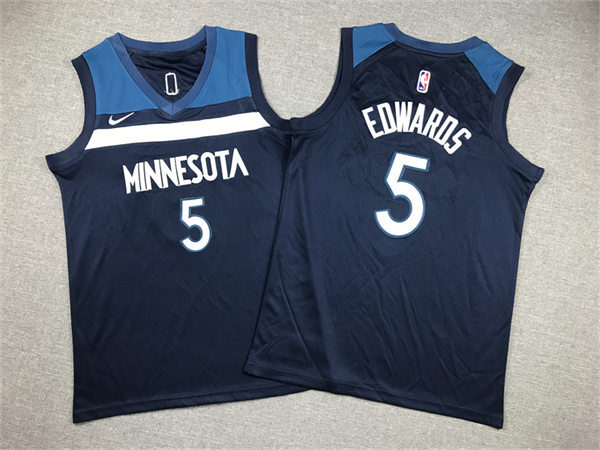 Youth Minnesota Timberwolves #5 Anthony Edwards Navy Icon Edition Jersey