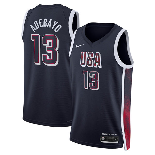 Unisex Men's USA Basketball Team #13 Bam Adebayo 2024 Summer Olympics Swingman Jersey  Navy (1)