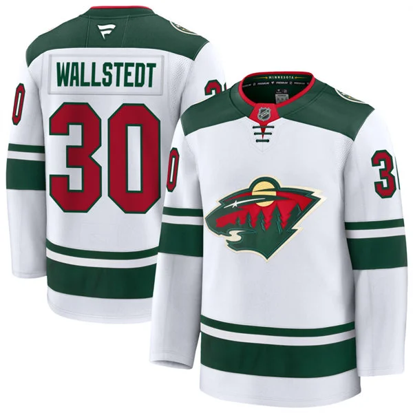 Men's Minnesota Wild #30 Jesper Wallstedt Fanatics Away White Premium Player Jersey