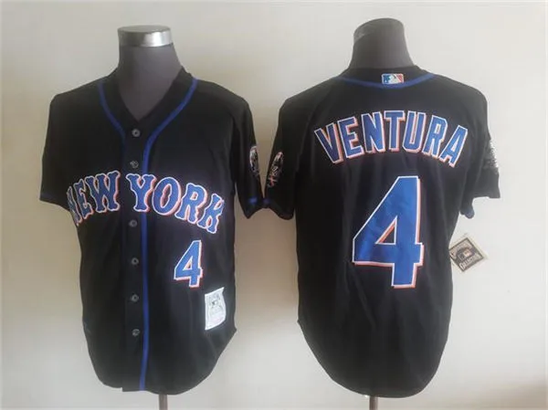 Men's New York Mets #4 Robin Ventura 2001 Black Alternate New York Throwback Vintage Jersey