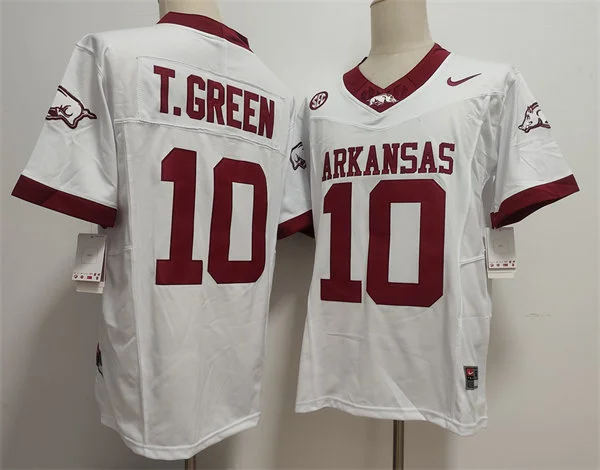 Mens Arkansas Razorbacks #10 Taylen Green Nike White Stitched Football Game Jersey
