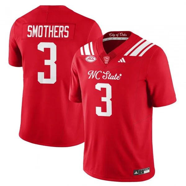 NC State Wolfpack #3 Hollywood Smothers 2025 Red THE CITY OF OAKS Football Jersey