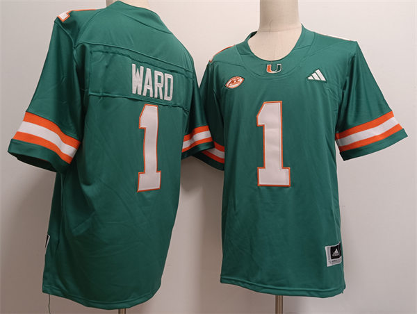Mens Miami Hurricanes #1 Cam Ward 2024 Green Football Game Jersey Mens Miami Hurricanes #1 Cam Ward 2024 Green Football Game Jersey