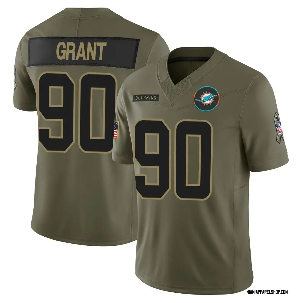 Mens Miami Dolphins #90 Kenneth Grant Nike 2025 Salute to Service Retired Limited Jersey - Olive