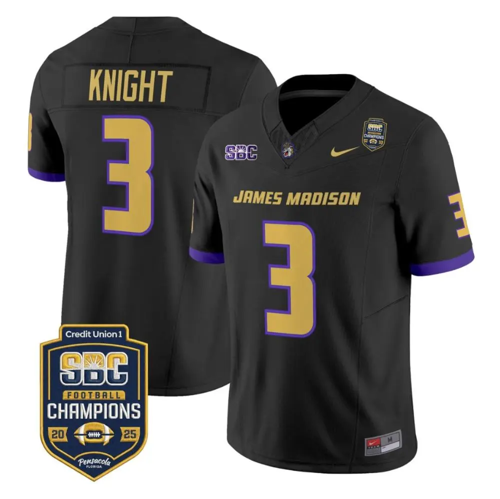 James Madison Dukes #3 Wayne Knight 2025 Black Football Game Jersey