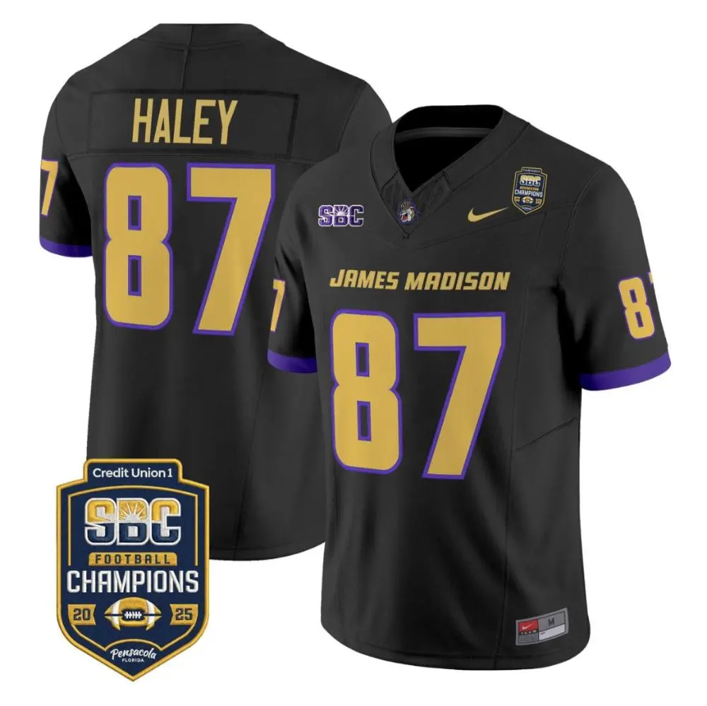 James Madison Dukes #87 Charles Haley 2025 Black Football Game Jersey