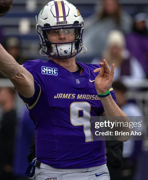 James Madison Dukes #9 Matthew Sluka 2025 Purple Football Game Jersey