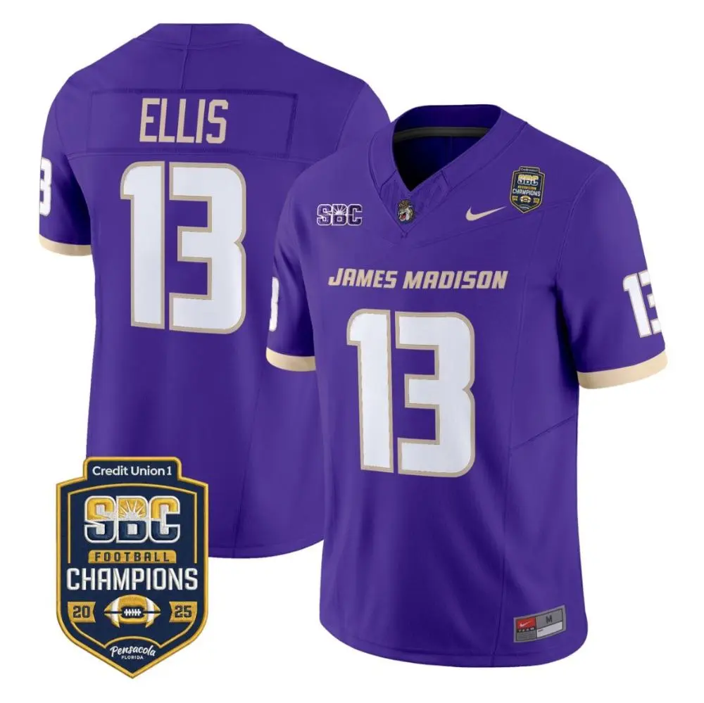 James Madison Dukes #13 Landon Ellis 2025 Purple Football Game Jersey