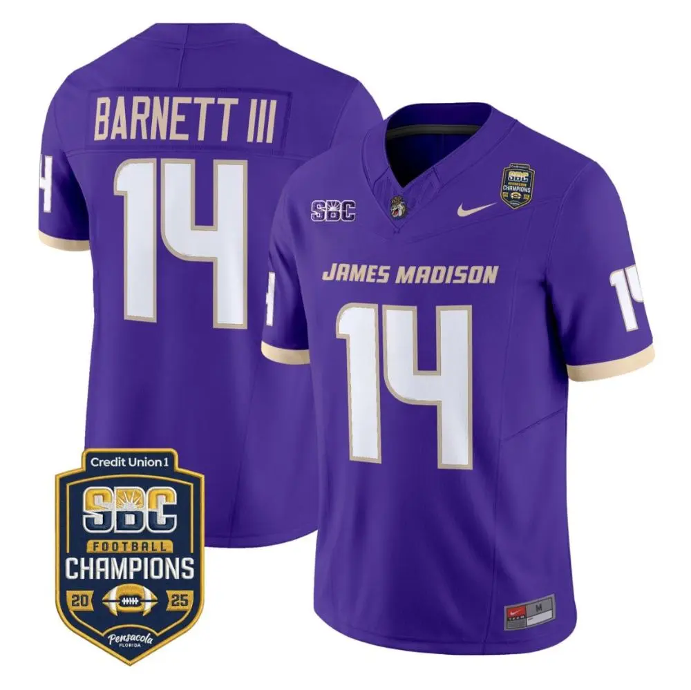 James Madison Dukes #14 Alonza Barnett III 2025 Purple Football Game Jersey