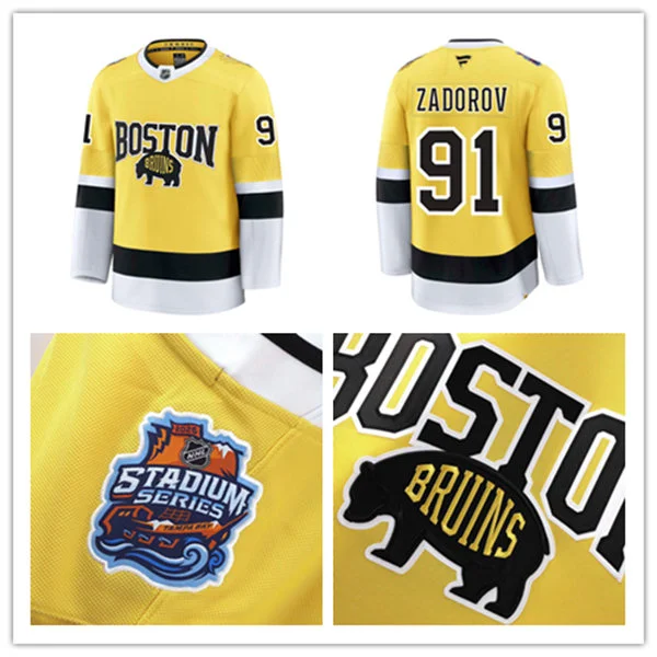 Mens Boston Bruins #91 Nikita Zadorov 2026 Stadium Series Premium Jersey Yellow