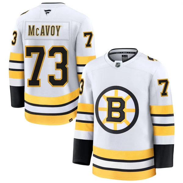 Men's Boston Bruins #73 Charlie McAvoy Fanatics 2025 Away White Premium Jersey
