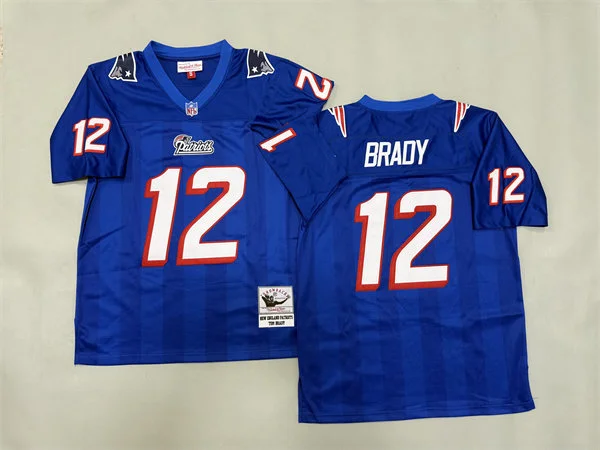Mens New England Patriots #12 Tom Brady Royal Throwback Vintage Jersey