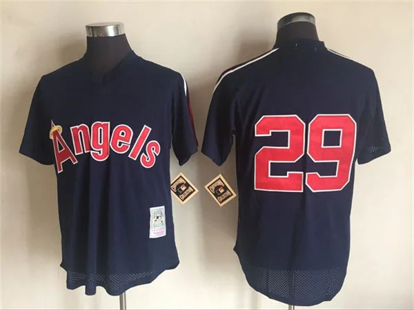 Men's California Angels #29 Rod Carew 1984 Navy Mesh Pullover throwback Jersey