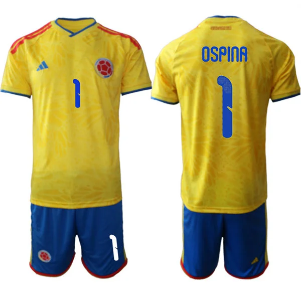 Mens Colombia Soccer #1 David Ospina 2026 World Cup Home Yellow Jersey Suit