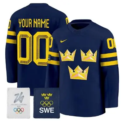 Mens Youth Custom Sweden 2026 Olympic Hockey Jersey Navy