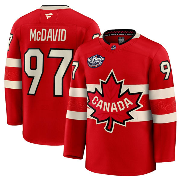 Men's Youth Canada #97 Connor McDavid  Red 2025 4 Nations Face-Off Premium Jersey (No custom)