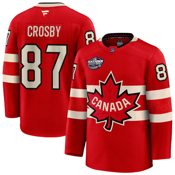 Men's Youth Canada #87 Sidney Crosby Red 2025 4 Nations Face-Off Premium Jersey (No custom)