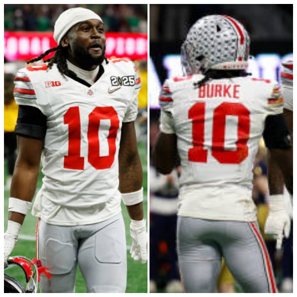 Mens Ohio State Buckeyes #10 Denzel Burke White Diamonds Playoff Game Jersey