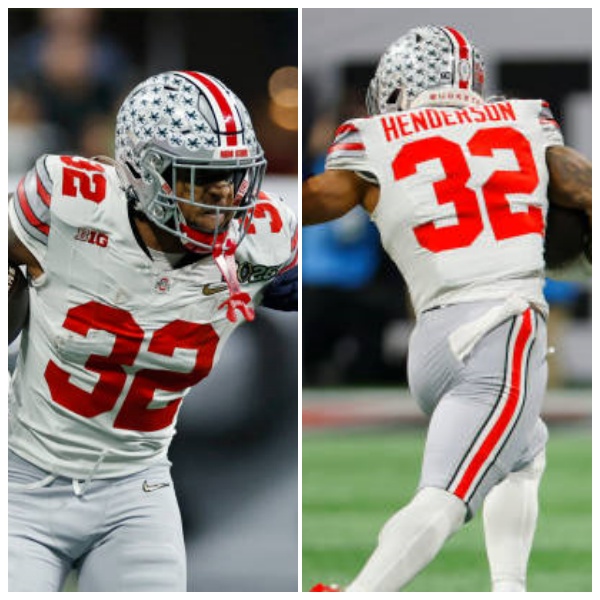 Mens Ohio State Buckeyes #32 TreVeyon Henderson White Diamonds Playoff Game Jersey