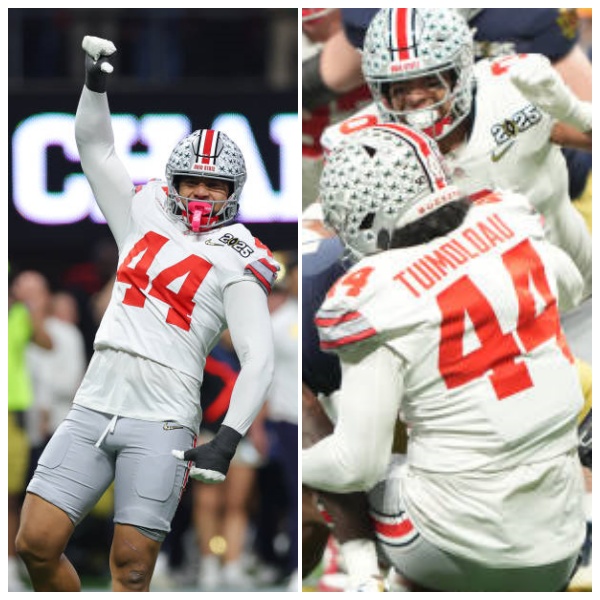 Mens Ohio State Buckeyes #44 JT Tuimoloau White Diamonds Playoff Game Jersey