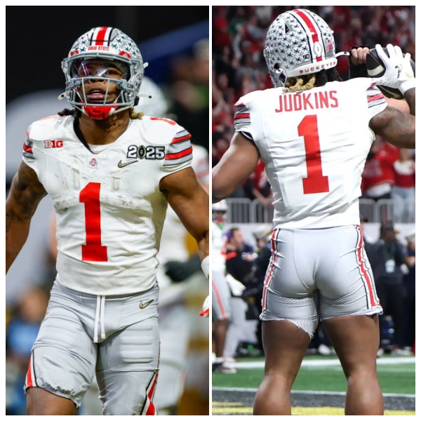 Mens Ohio State Buckeyes #1 Quinshon Judkins White Diamonds Playoff Game Jersey