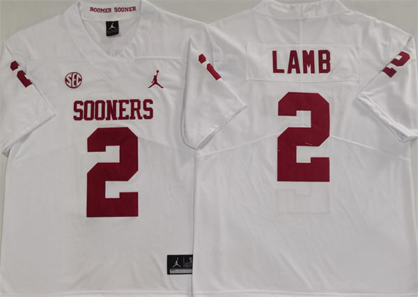 Men's Oklahoma Sooners #2 CeeDee Lamb White SEC Football Game Jersey Men's Oklahoma Sooners #2 CeeDee Lamb White SEC Football Game Jersey