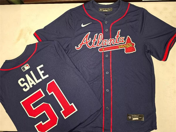 Womens Atlanta Braves #51 Chris Sale Nike Navy Red Strip Alternate Limited Player Jersey