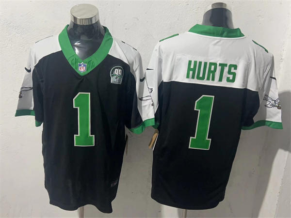 Youth Philadelphia Eagles #1 Jalen Hurts Black White Gratitude Limited Jersey