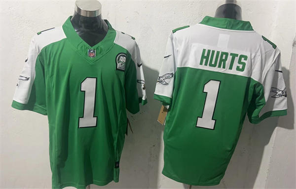 Youth Philadelphia Eagles #1 Jalen Hurts  Green White Gratitude Limited Jersey