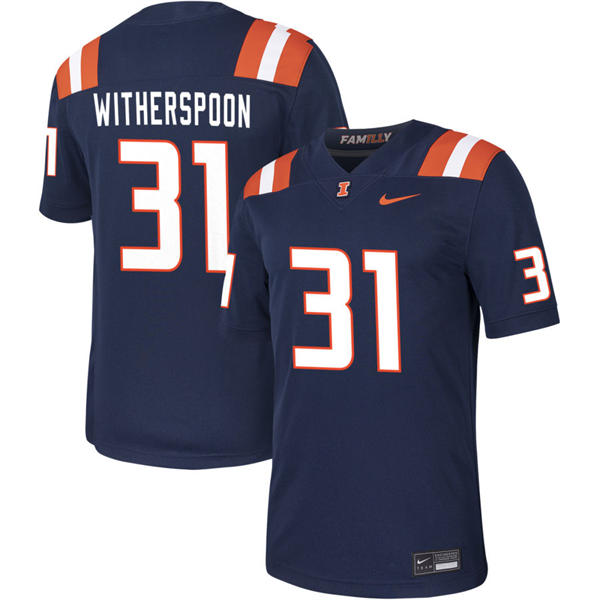Mens Youth Illinois Fighting Illini #31 Devon Witherspoon 2025 Navy Football Jersey Mens Youth Illinois Fighting Illini #31 Devon Witherspoon 2025 Navy Football Jersey