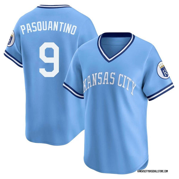 Mens Kansas City Royals #9 Vinnie Pasquantino Nike Light Blue Throwback Cooperstown Collection Limited Jersey