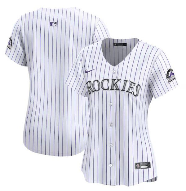 Womens Colorado Rockies Blank Nike Home White Pinstripe Vapor Limited Jersey