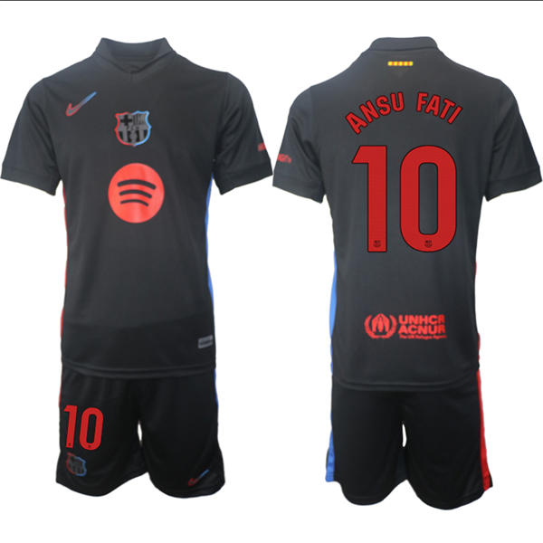 Mens FC Barcelona  #10 Ansu Fati 2025 Black Away Soccer Jersey kit