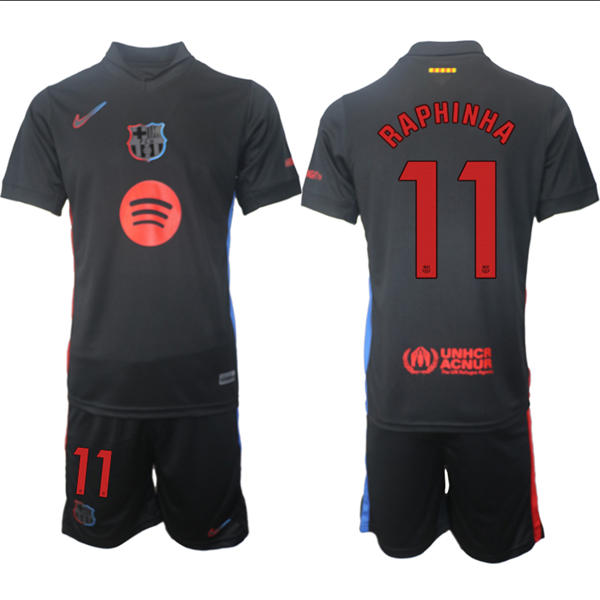 Mens FC Barcelona  #11 Raphinha 2025 Black Away Soccer Jersey kit