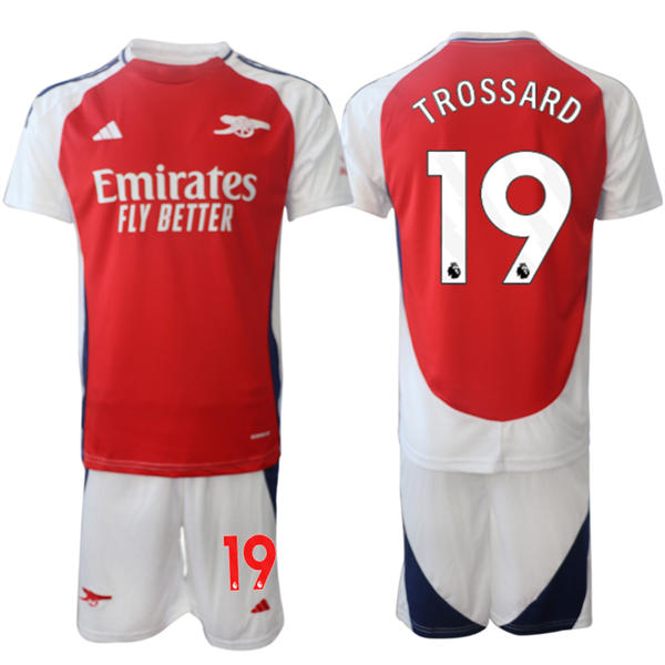 Mens Arsenal FC #19 Leandro Trossard 2025 Red Home Soccer Jersey kit