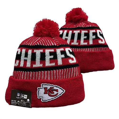 NFL Kansas City Chiefs red white black Cuffed Pom embroidered Knit Hat YD2503212 (3)